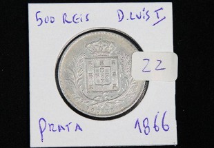 Moeda em PRATA 916, 500 Reis de D.Luis I, 1866