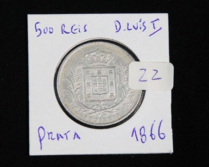 Moeda em PRATA 916, 500 Reis de D.Luis I, 1866