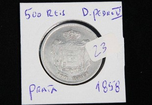 Moeda em PRATA 916, 500 Reis D.Pedro V 1858