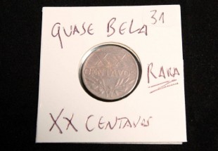  Moeda da República Portuguesa XX centavos 1952 em Bronze, data Rara