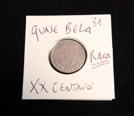  Moeda da República Portuguesa XX centavos 1952 em Bronze, data Rara