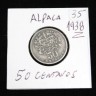 Moeda da República Portuguesa de 50 centavos de Alpaca 1938 RARA