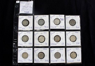 Colecção completa de 12 moedas de 2$50 em PRATA, de 1932 a 1951