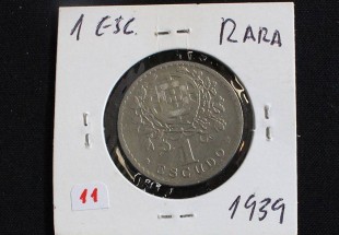 Moeda da Republica Portuguesa, 1$00, Alpaca 1939, moeda bastante difícil,