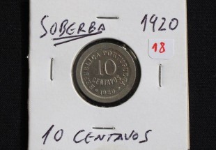 Moeda da Republica Portuguesa de 10 centavos Cupro-Níquel 1920 , em estado SOBERBA (Nova)