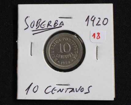 Moeda da Republica Portuguesa de 10 centavos Cupro-Níquel 1920 , em estado SOBERBA (Nova)