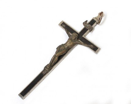 Crucifixo Antigo em Metal com Cristo em Bronze