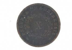 Moeda em Cobre de X REIS da Madeira de 1842