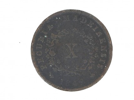 Moeda em Cobre de X REIS da Madeira de 1842