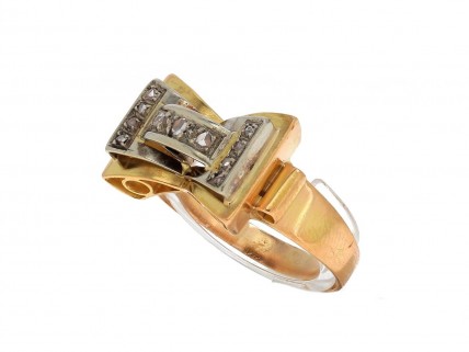 Anel ANTIGO em OURO bicolor de 18K e DIAMANTES