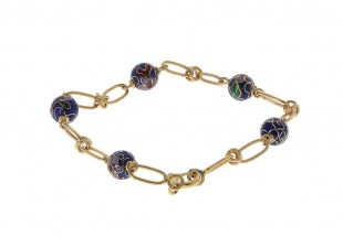 Pulseira em PRATA Dourada - Contas em Cloisonne