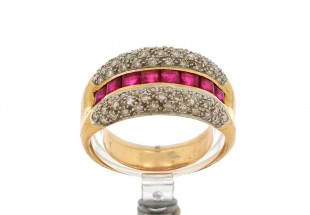 Anel em OURO Bicolor de 18K DIAMANTES e RUBIS