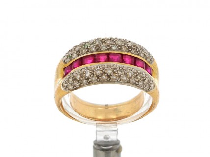 Anel em OURO Bicolor de 18K DIAMANTES e RUBIS