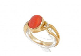 Anel em OURO 19,2k - 4 DIAMANTES e CORAL