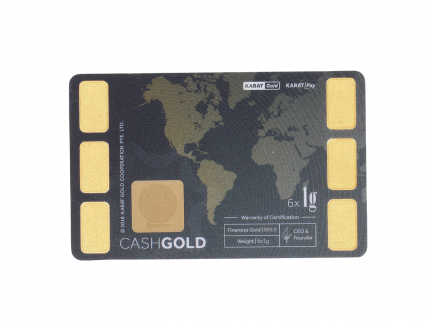 Cartão CashGold com 6 Lingotes de 1gr em OURO Fino 999,9