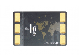 Cartão CashGold com 6 Lingotes de 1gr em OURO Fino 999,9