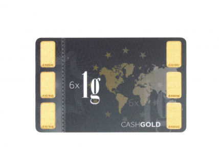 Cartão CashGold com 6 Lingotes de 1gr em OURO Fino 999,9