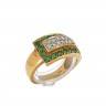 L776-006 Anel em OURO 18K - 12 DIAMANTES e 17 ESMERALDAS