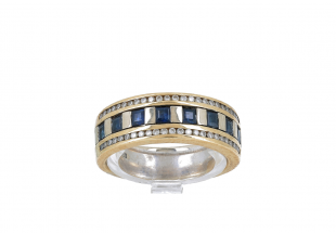 L776-004 Anel em OURO 18K - 56 DIAMANTES e 8 SAFIRAS