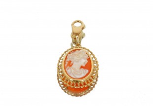 L776-018 Pingente Camafeu em OURO 18K - CORAL