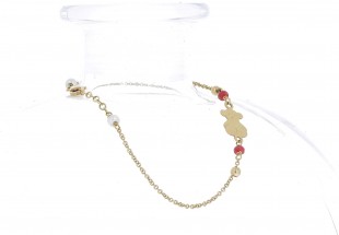 Pulseira em OURO 18K - TOUS - 2 PÉROLAS e 2 RUBIS