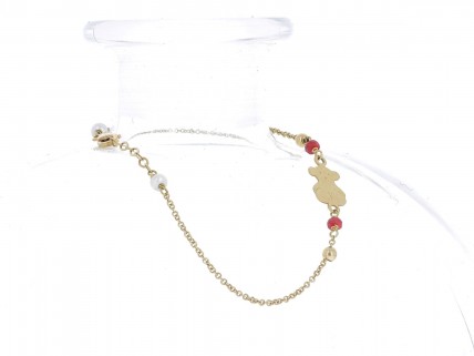 Pulseira em OURO 18K - TOUS - 2 PÉROLAS e 2 RUBIS