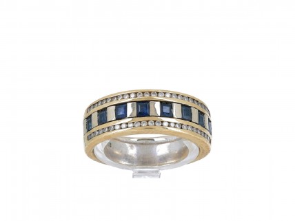 Anel em OURO 18K - 56 DIAMANTES e 8 SAFIRAS