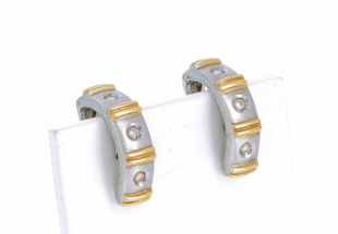 Brincos bicolor em OURO 19,2kl - 6 DIAMANTES